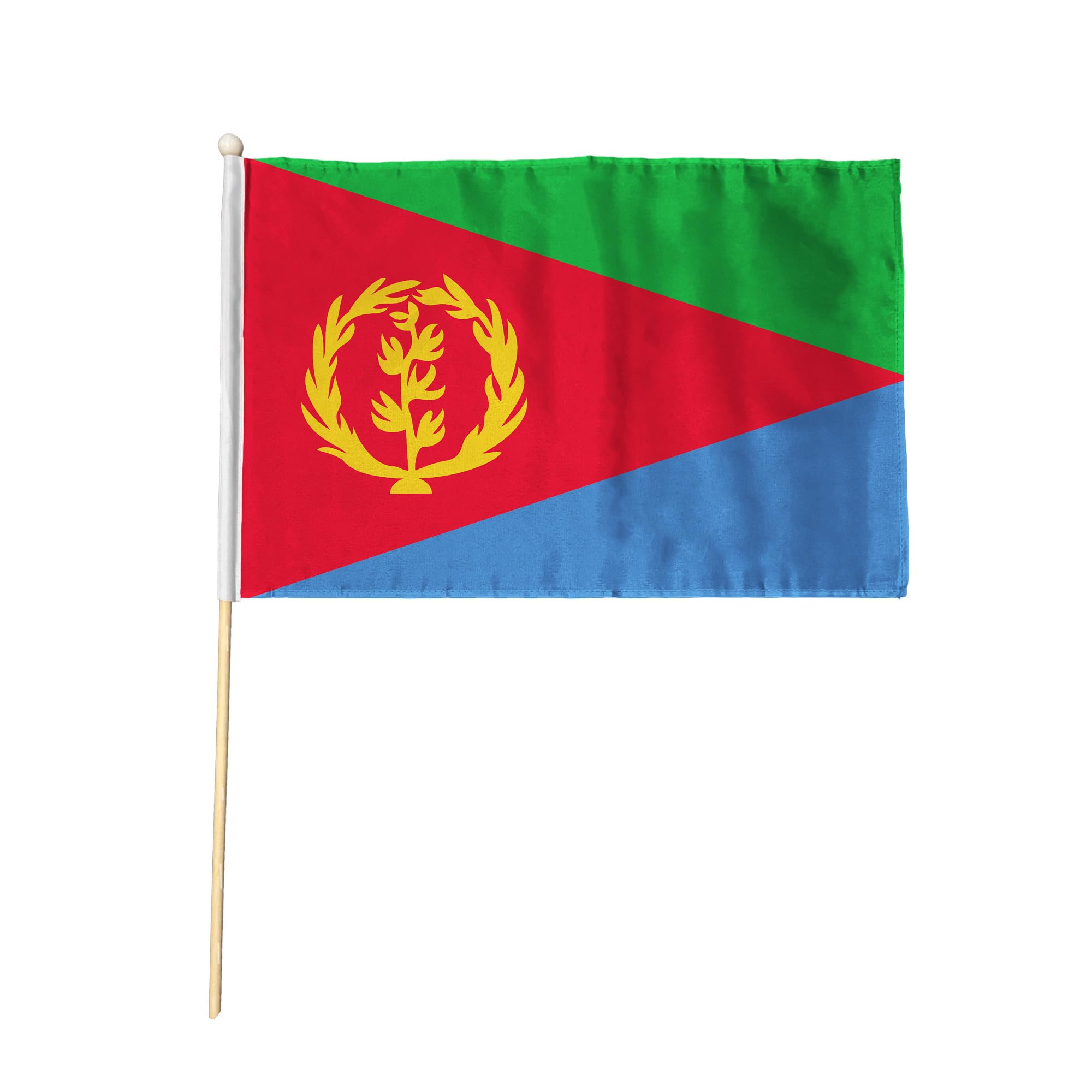 Flagtex Eritrea Pack of 12 Hand Waving Flag (9x6 Inch) - Premium Wooden Stick Hand Flag with Natural Wood Pole Eritrean National Flag for Events Celebrations Cultural Festivals