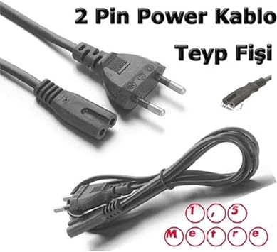 Teyp Elektrik Fişi 1,5 Metre Işıldak Traş Makinesi Şarj Kablosu Power Güç Kablosu Siyah, DERWEL01