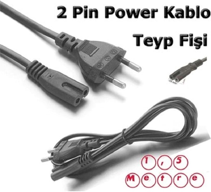 Teyp Elektrik Fişi 1,5 Metre Işıldak Traş Makinesi Şarj Kablosu Power Güç Kablosu Siyah, DERWEL01