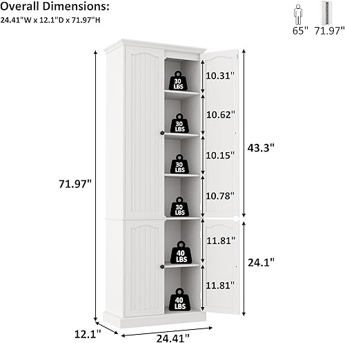 Miniatura 30 de Function Home Armario de almacenamiento alto para baño, despensa de cocina delgada de 64 pulgadas con almacenamiento de puerta, armarios 64" Blanco
