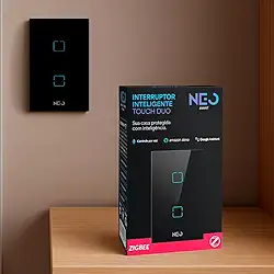 Interruptor Inteligente Preto 2 Botões Smart Touch Bivolt 4x2 Hub Zigbee Compatível com Alexa, Google Home e Tuya Neutro Parelelo Virtual