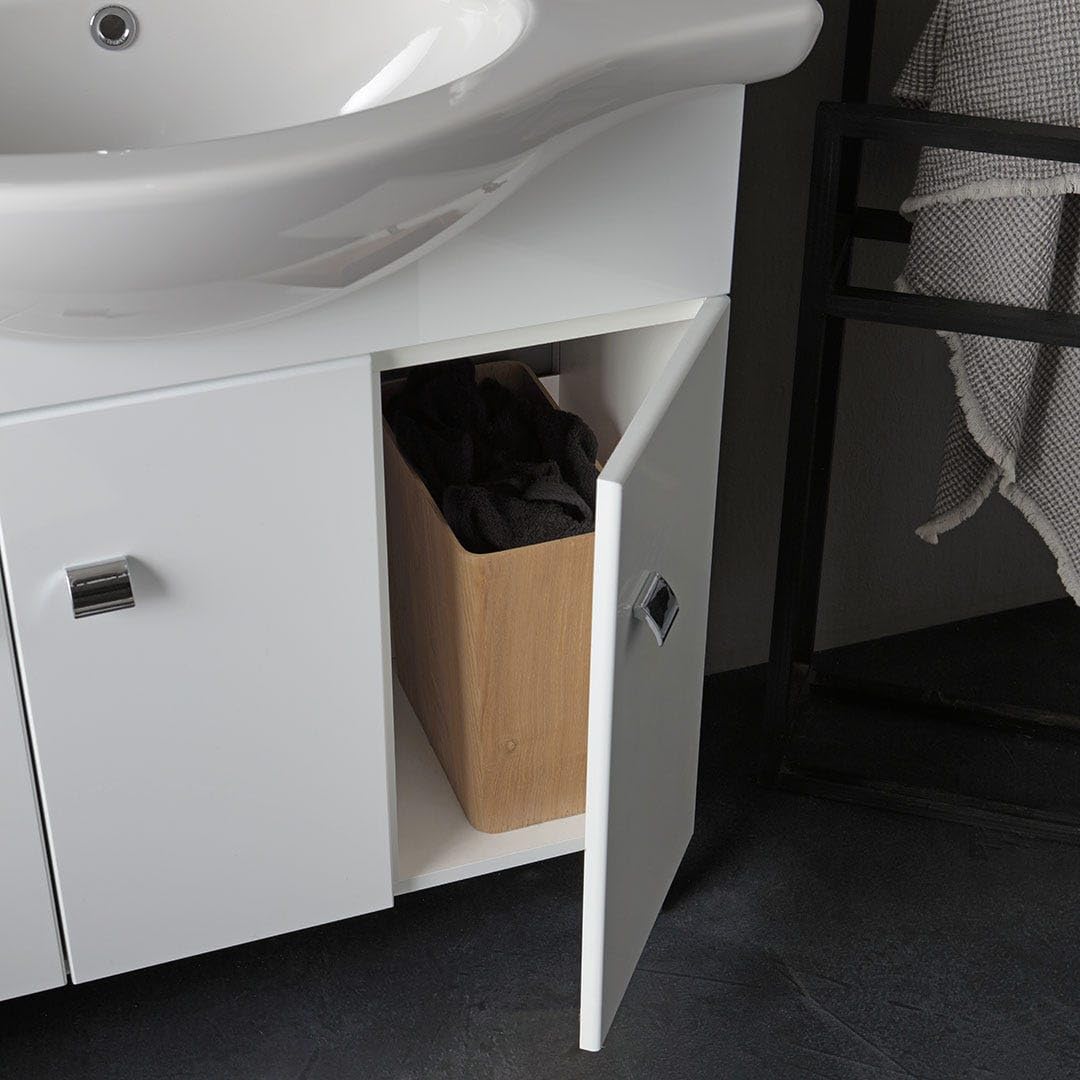 Kiamami Valentina Mobile Bagno a Terra 85 cm 3 Ante Bianco Lucido Smeraldo