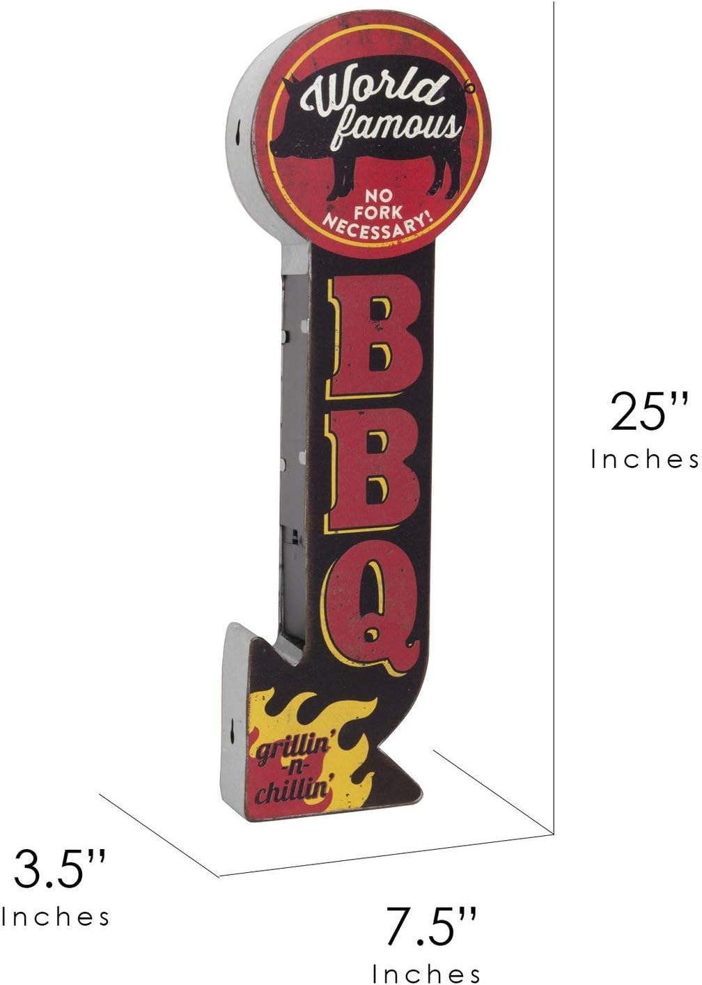 Crazy Clearance World Famous BBQ Marquee LED Sign, 25 Double Sided Off The Wall Display, Battery Powered, Vintage Distressed Design, Ready to Hang in Home, Bar, Game Room, Garage, Man Cave