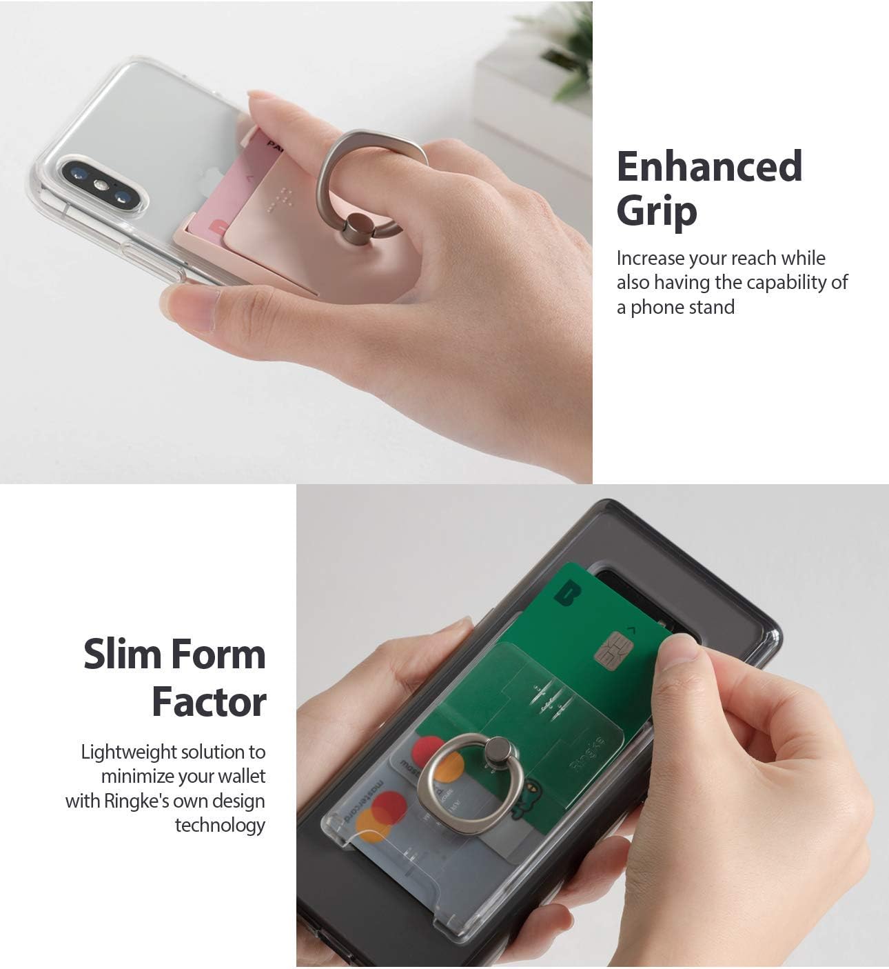 【Ringke】リングホルダースタンド スマホカードホルダー SUICA PASMO カード入れ 財布ケース 定期入れ パースケース スマホ カードケース カードスロット付き リング付き 360度回転リングホルダー 背面カードホルダー 名刺入れ スマホケース カード収納 Ring Slot Card Holder (Black ブラック) iPhone Galaxy Google Pixel Sony Xperia Phone Accessory 全機種対応