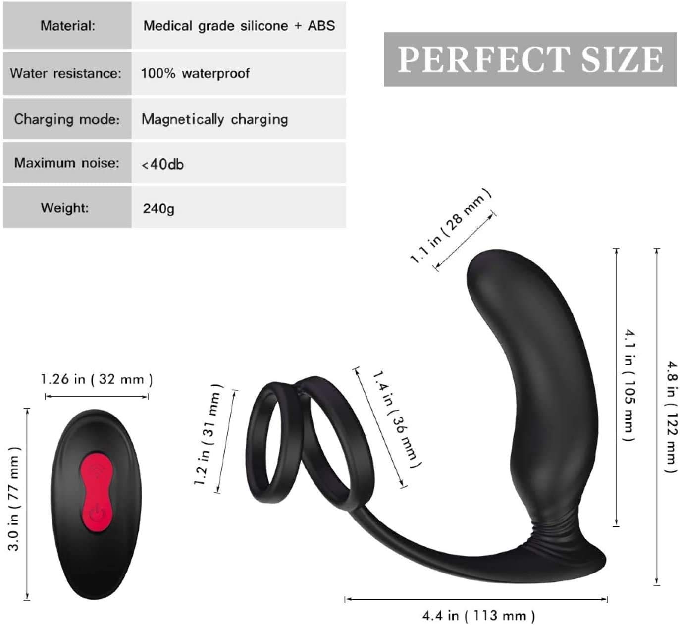 Prostata Vibratore Massaggiatore con Pene E L'anello Testicolare, Stimolatore modalità 9-Livello Anale, Silicone Molle Vibratore Anale Prostatica, Spina di Telecomando Anale