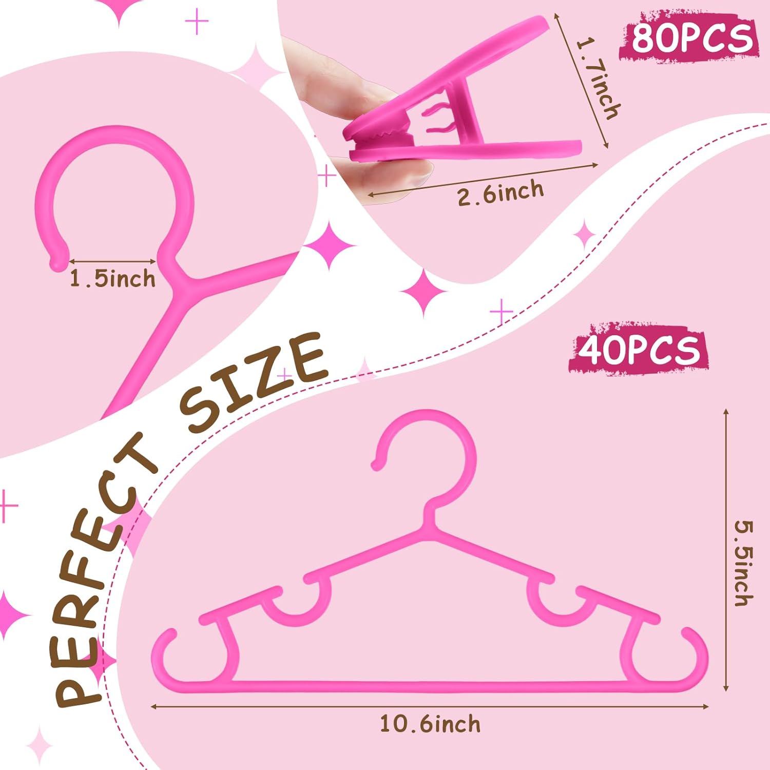 Hsei 5/10/40 Pack Baby Hangers with 10/20/80 Clips, Plastic Kids Pants Hangers for Nursery Closet Top and Bottom Clothes Hanger Set for Newborn Infant Toddler(120 Packs Total,Pink,10.6 Inch) - Image 2