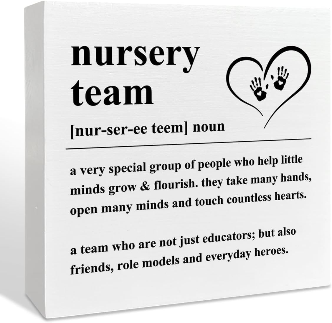 Nursery Team Box Sign 7x7 Inch Wooden Desk Shelf Decor