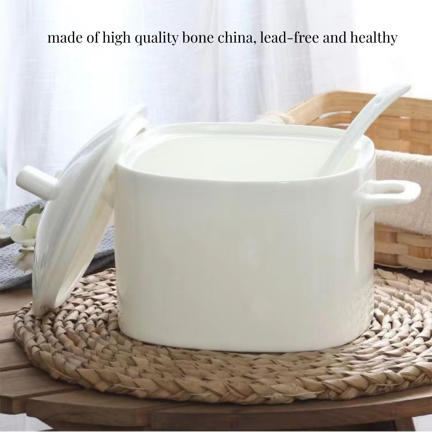 Set di zuppe in porcellana Bone China, con coperchio e mestolo, 3000 ml, grande ciotola da portata in ceramica con coperchio, per feste, mangiare, intrattenimento, decorazione per la casa