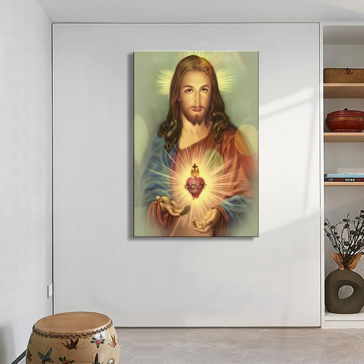 Framed Sacred Heart of Jesus wall Canvas art Decor Divine Mercy Catholic Christianity for Faith living room bedroom dining room for parents Poster Pictures Painting framed 16x24 inch