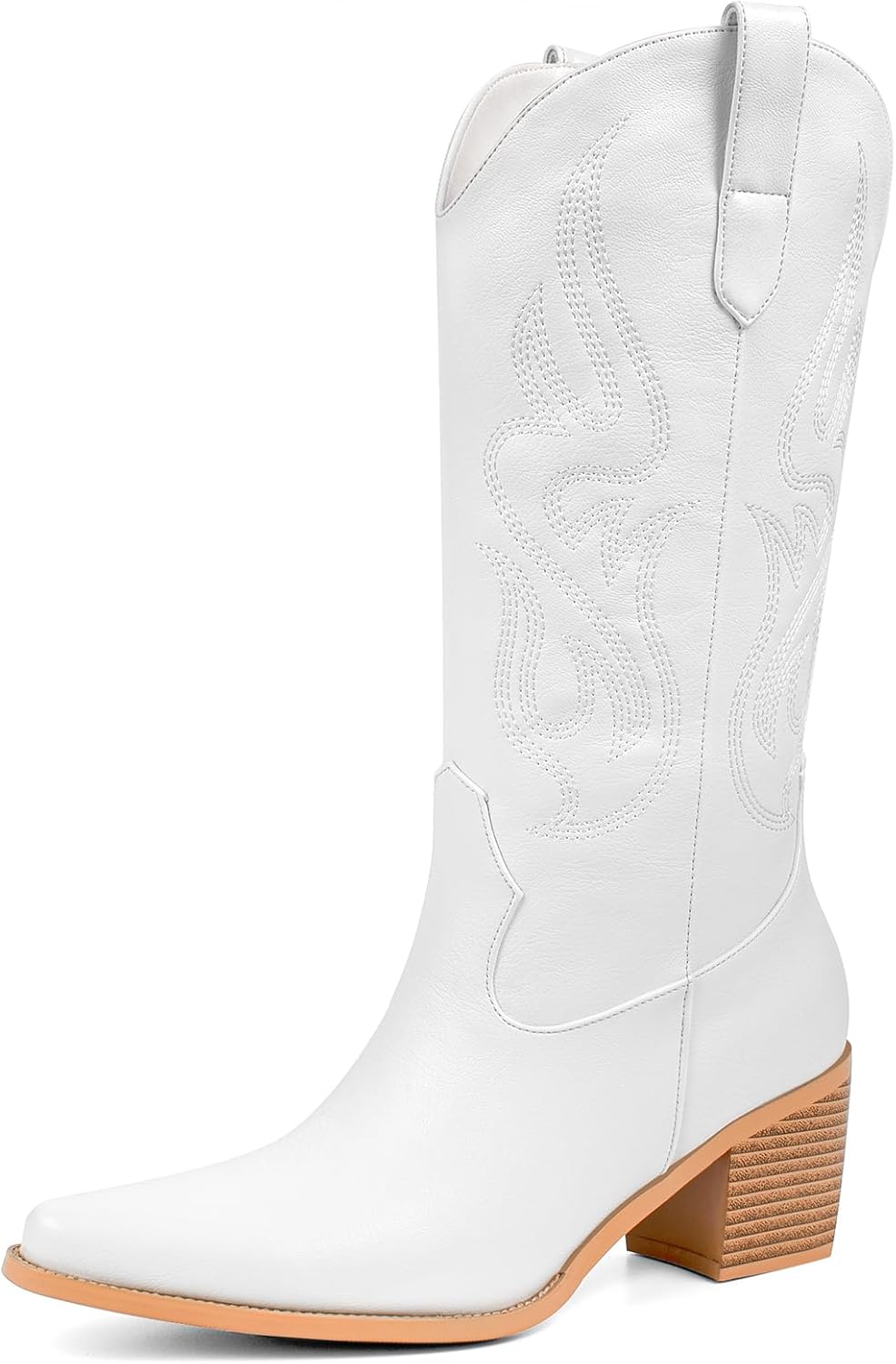 Pasuot Cowboy Boots for Women – Cowgirl Western Mid Calf Boots with Embroidery, Pointed Toe Retro Chunky Heel Slip On Fashion Classic Short Boots Pull On for Ladies Summer Fall