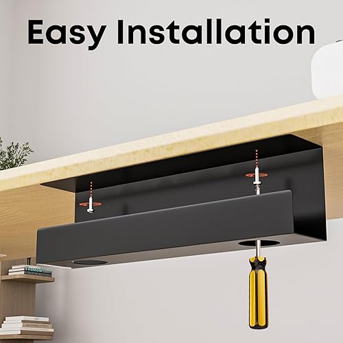 Miniatura 3 de Organizador de cables debajo del escritorio, bandeja de gestión de cables de 17 pulgadas, soporte para regleta de alimentación, organizador de