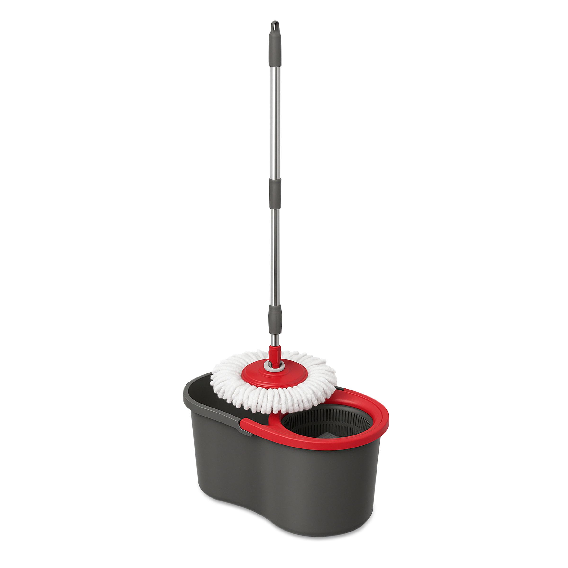 Cubo Fregona Giratorio 360º Plástico ABS Doble Depósito con Mopa Absorbente Giratoria de Fibra y Tubo de Metal 46x26x21 cm