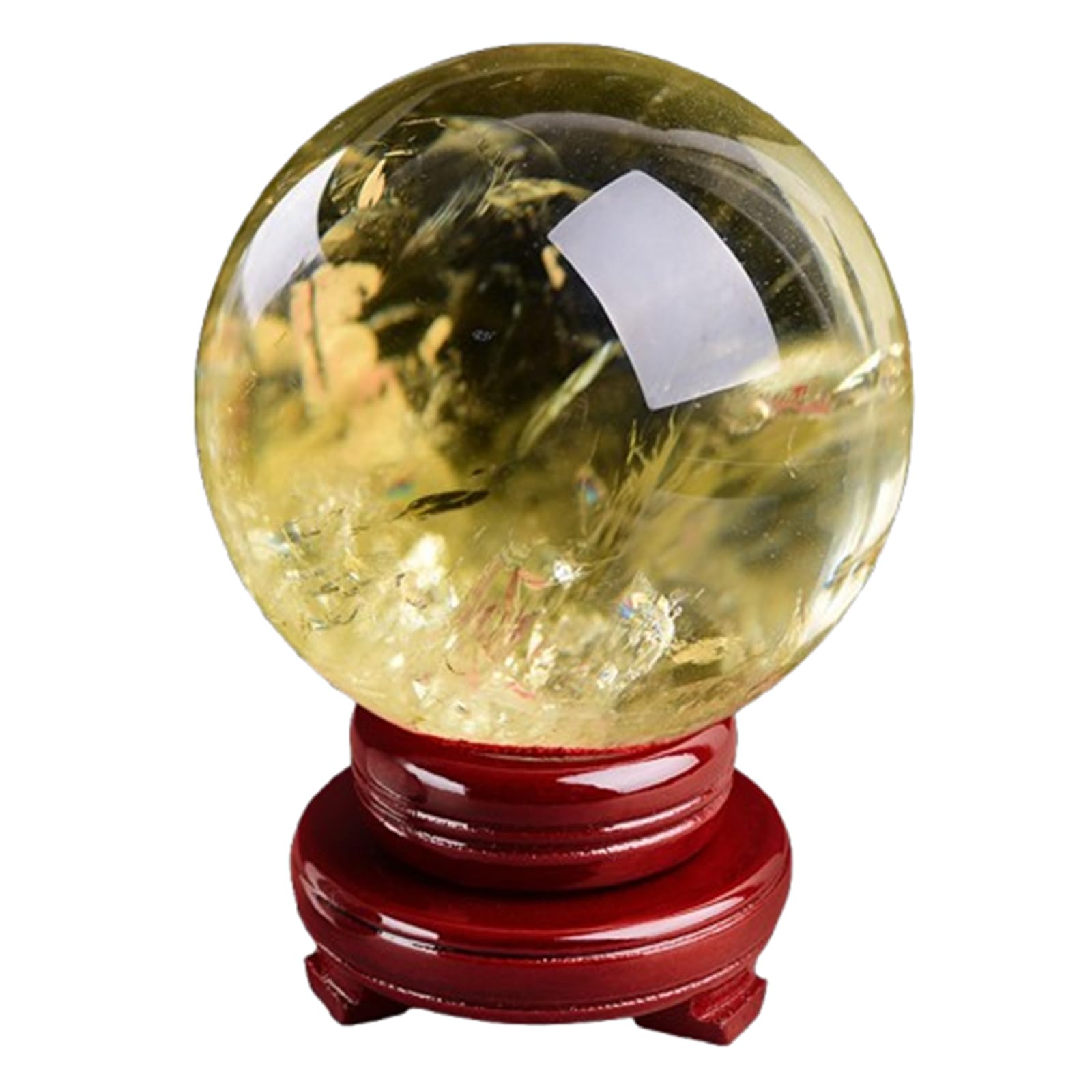 DPURPIWADY Citrine Crystal Balls Decorative Ball for Home Decoration Sphere with Wooden Stand Fengshui Ornaments for Gift,80mm
