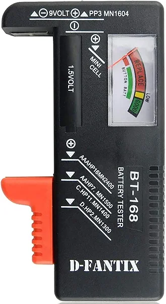 D-FantiX Battery Tester, Universal Battery Checker Small Battery Testers for AAA AA C D 9V 1.5V Button Cell Household Batteries Model BT-168