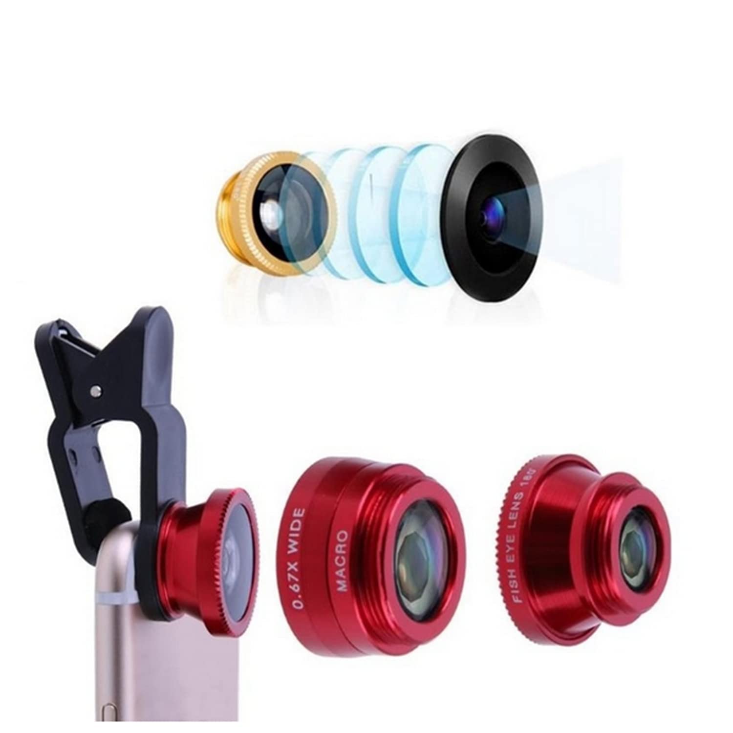 SKEIDO 3 in 1 Wide Angle Macro Fisheye Lens Camera Kits Mobile Phone Fish Eye Lenses with Clip 0.67x for iPhone Samsung All Cell Phones
