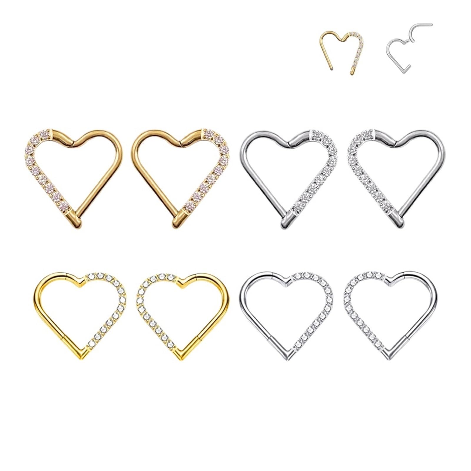 10 sztuk Serce Pierścień Nosa G23 Tytan Septum Hoops Daith Tragus Chrząstka Helix Okrągły Kolczyk Piercing Kobiety Biżuteria Ciała(1.2x10mm,10PCS A Silver)