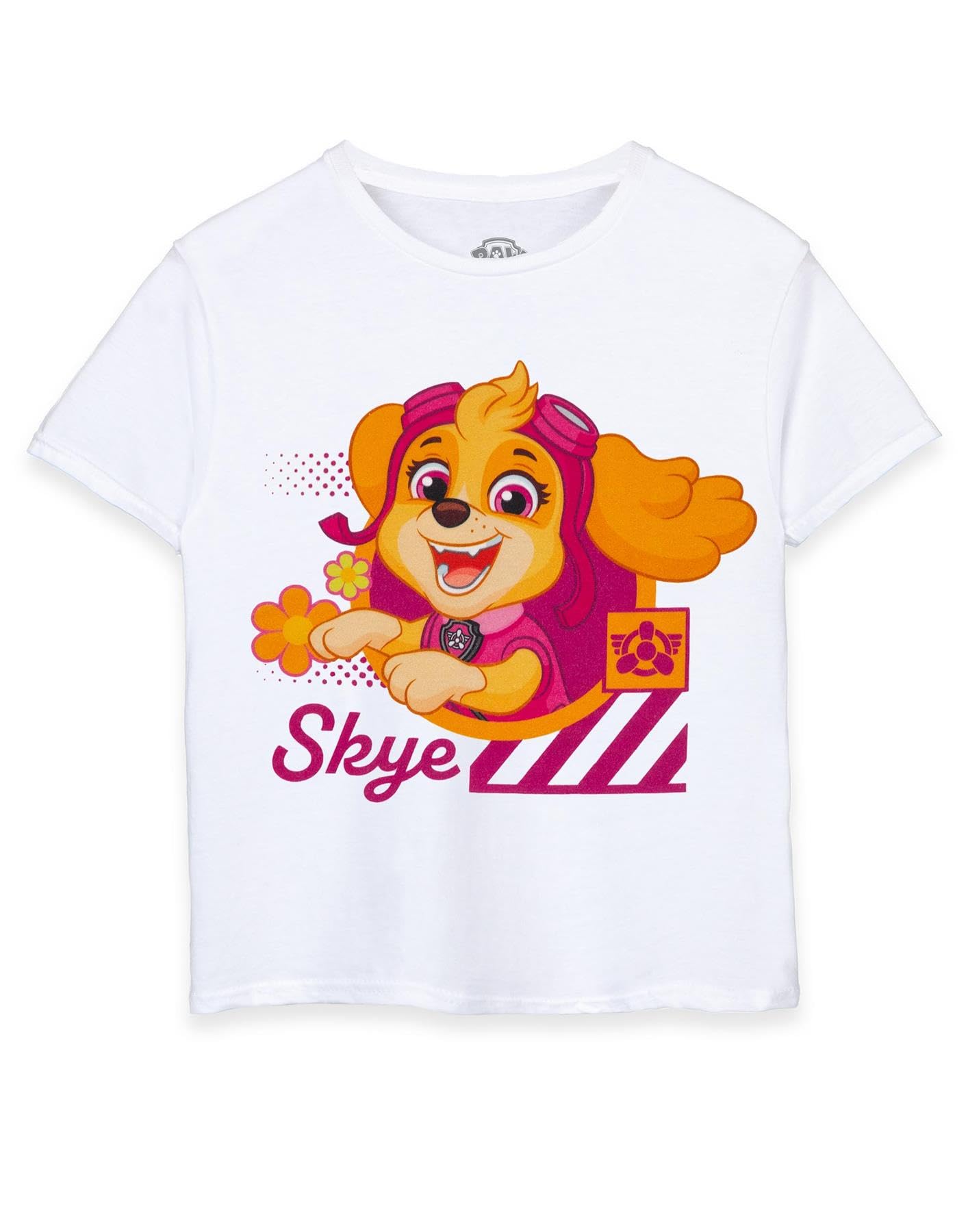 Paw Patrol Girls White - Skye T-Shirt | White Skye The Rescue Pup Graphic Tee For Kids | Cartoon Cockapoo Short-Sleeve Top | Cute Daywear Tv Show Character Merchandise Gift For Children