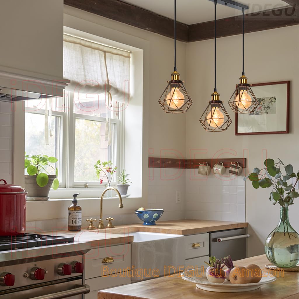 iDEGU 3 Lights Vintage Ceiling Pendant Light Fitting - Image 2