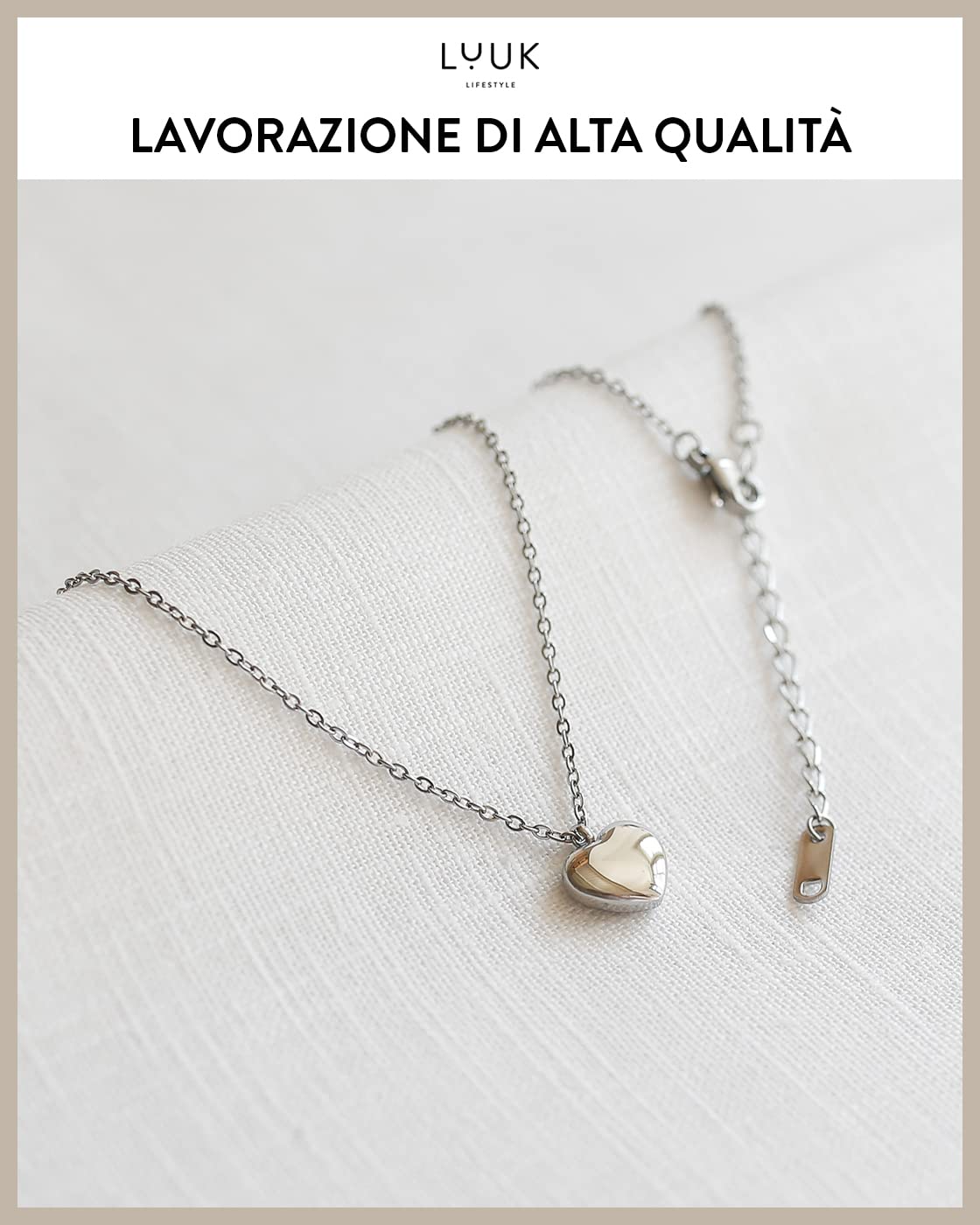 LUUK LIFESTYLE Collana con Ciondolo Diverso con carta HAPPINESS, 50cm | Ciondolo Diverso, Acciaio Inossidabile, Impermeabile, Ipoallergenico, Catena Regolabile, Idea Regali donna, Lei