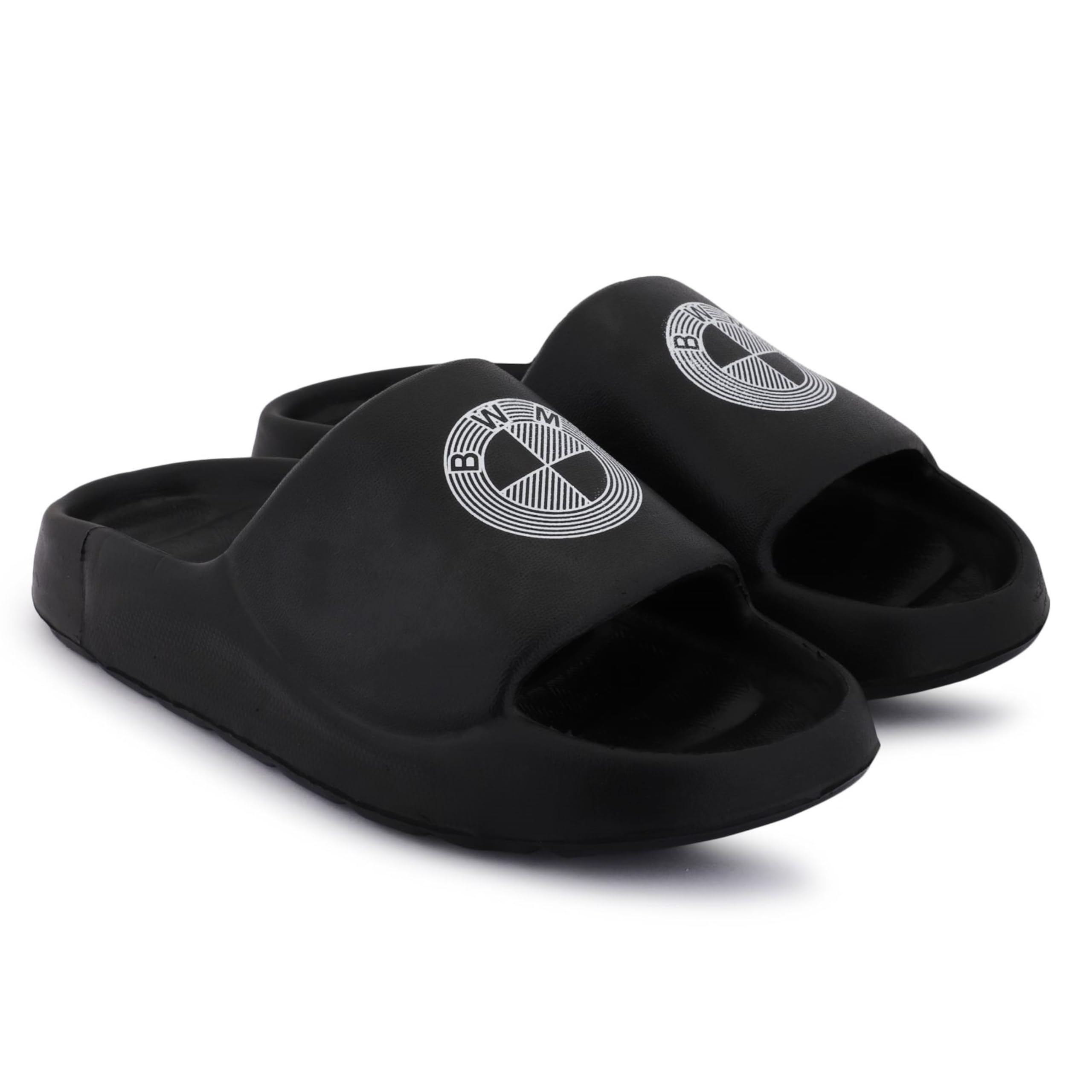 Fanspy Latest Trendy Mens BWM Black Slider and Slipper chappal and Filpflops (Black, 9) (B0D7812QT4) Amazon Price History, Amazon Price Tracker