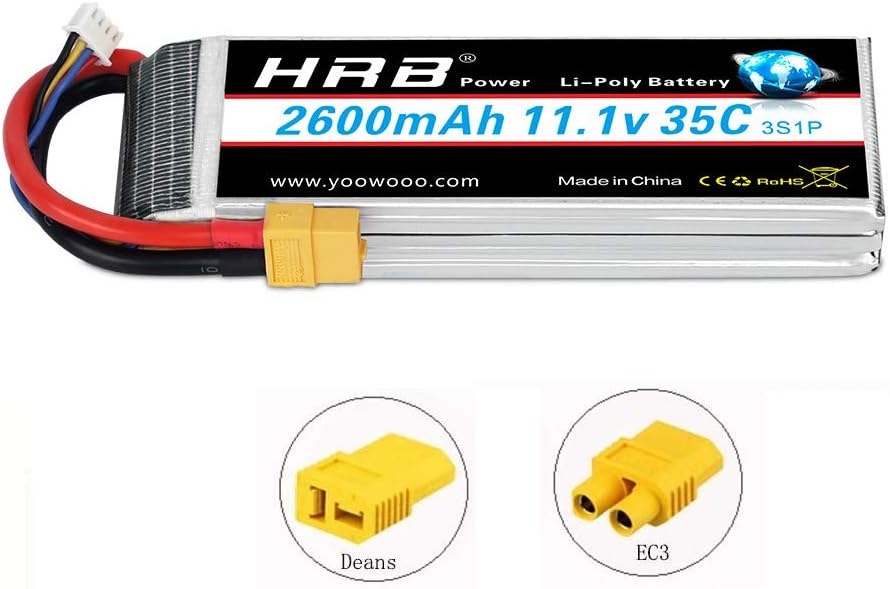 HRB 2600mAh 11.1V 35C 3S LiPo Battery Pack With XT60 Deans T EC3 Connector for RC Car RC Helicopter RC Airplane RC Hobby RC Boat RC Truck(XT60,XT60-T,XT60-EC3)