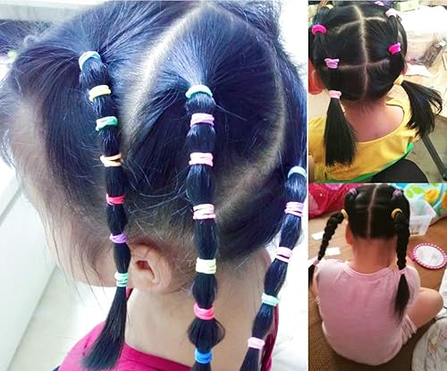 Miniatura 2 de 100 ligas elásticas para el pelo de bebé, bandas elásticas para el cabello pequeñas para niñas, bandas elásticas para coletas (10 colores brillantes)