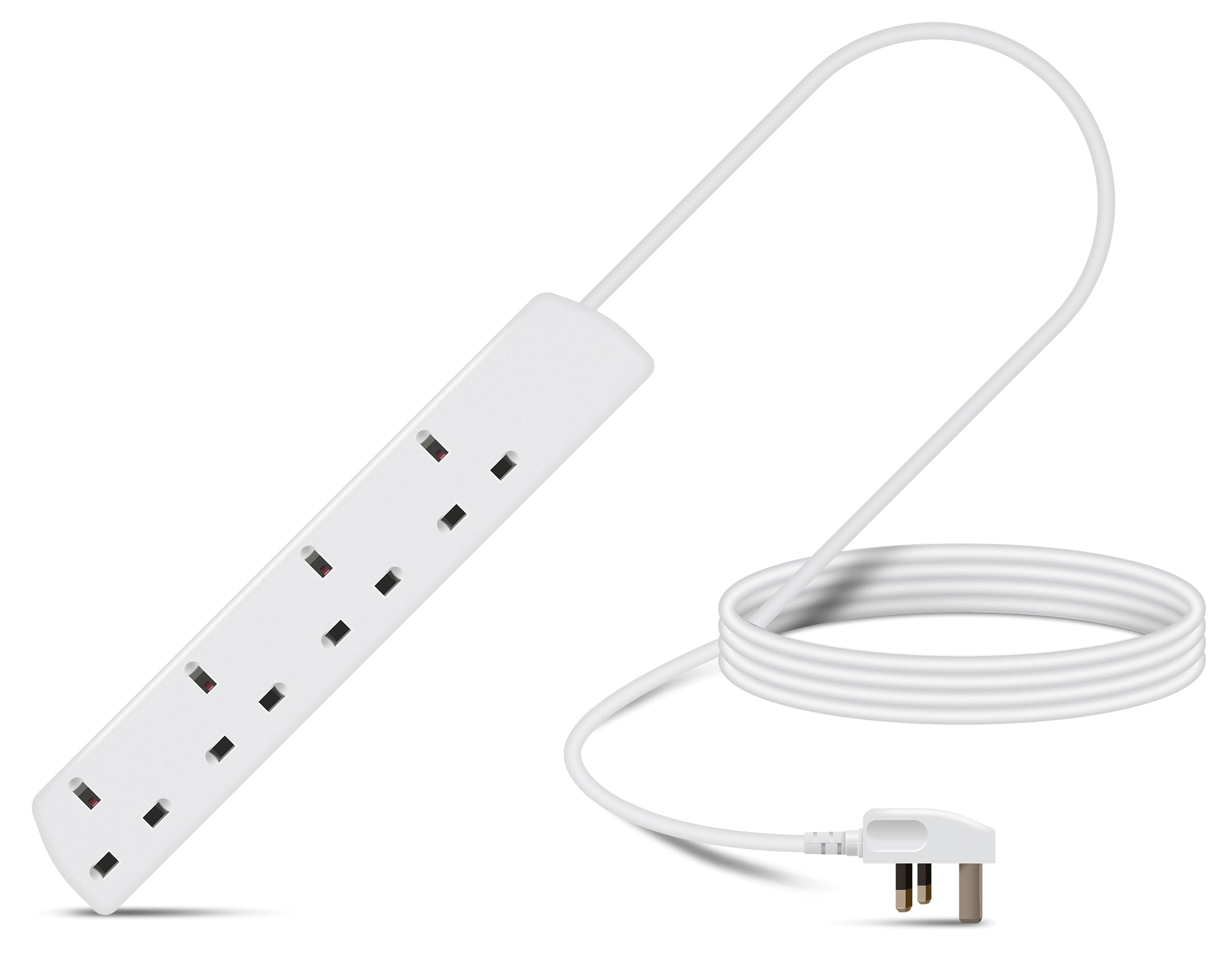 Eagle Four Gang Mains Power 13A Extension Socket to 13A UK Plug Lead Cable, British Standards BS1363 3m