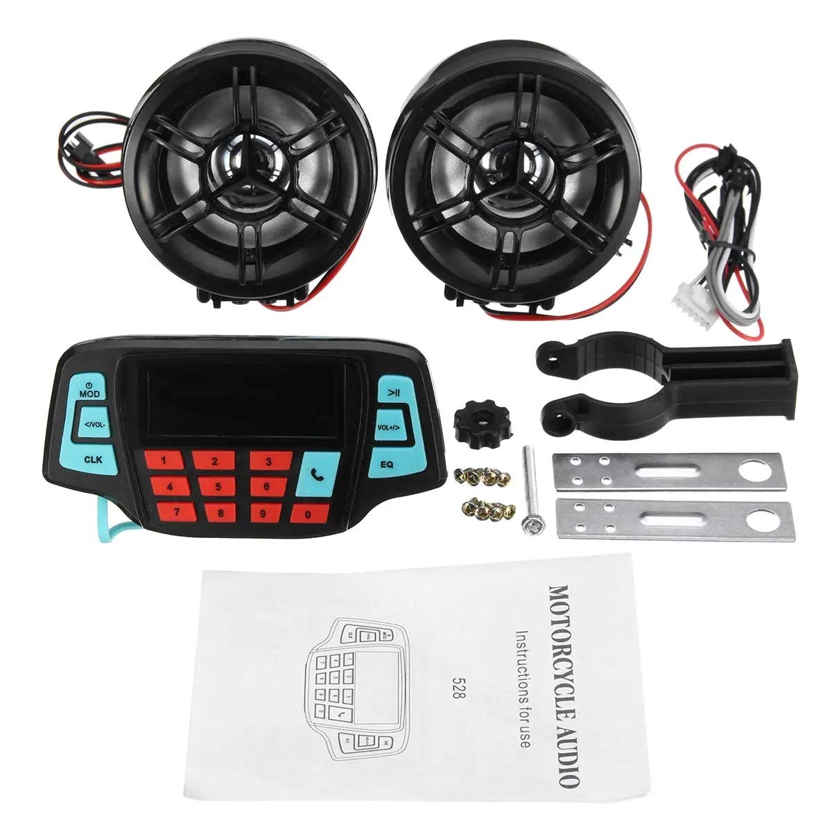 Système audio moto Bluetooth étanche avec haut-parleurs noirs guidon et radio FM USB pour route