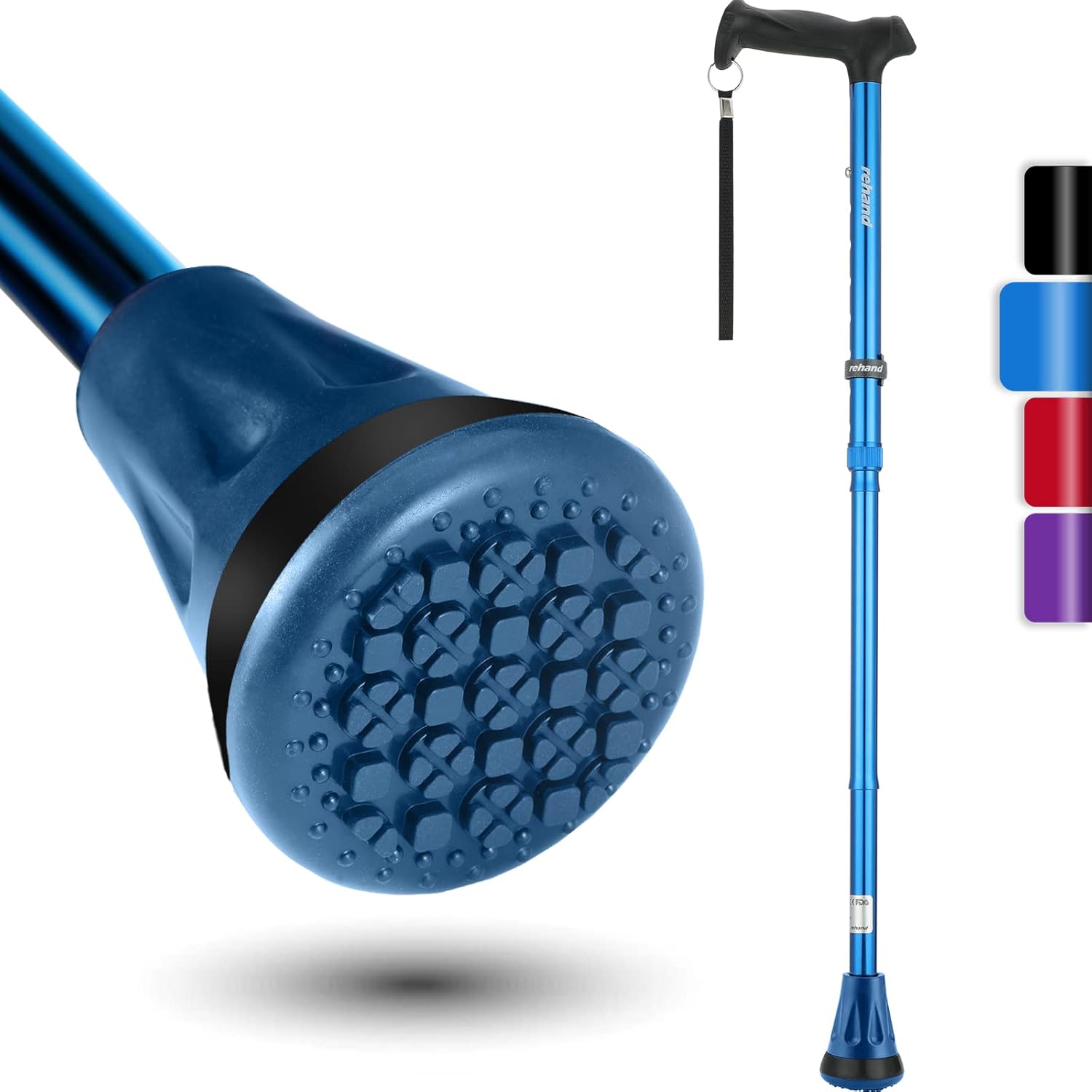 REHAND Walking Cane - Foldable, Adjustable, Collapsible Walking Canes for Men & Women, Pivot Tip, with Travel Bag | Walking Sticks for Seniors & Adults Ocean Blue