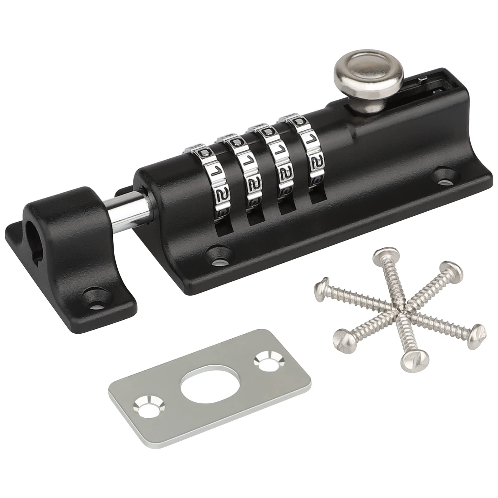 Supwell Combination Locking Bolt, [120mm] [Weatherproof&Burglar Proof] 4 Digit Combi Bolt Sliding Door Lock Resettable, Thicken Solid Zinc Alloy Door Latch Lock for Home, Gate, Shed, Garage, Fence