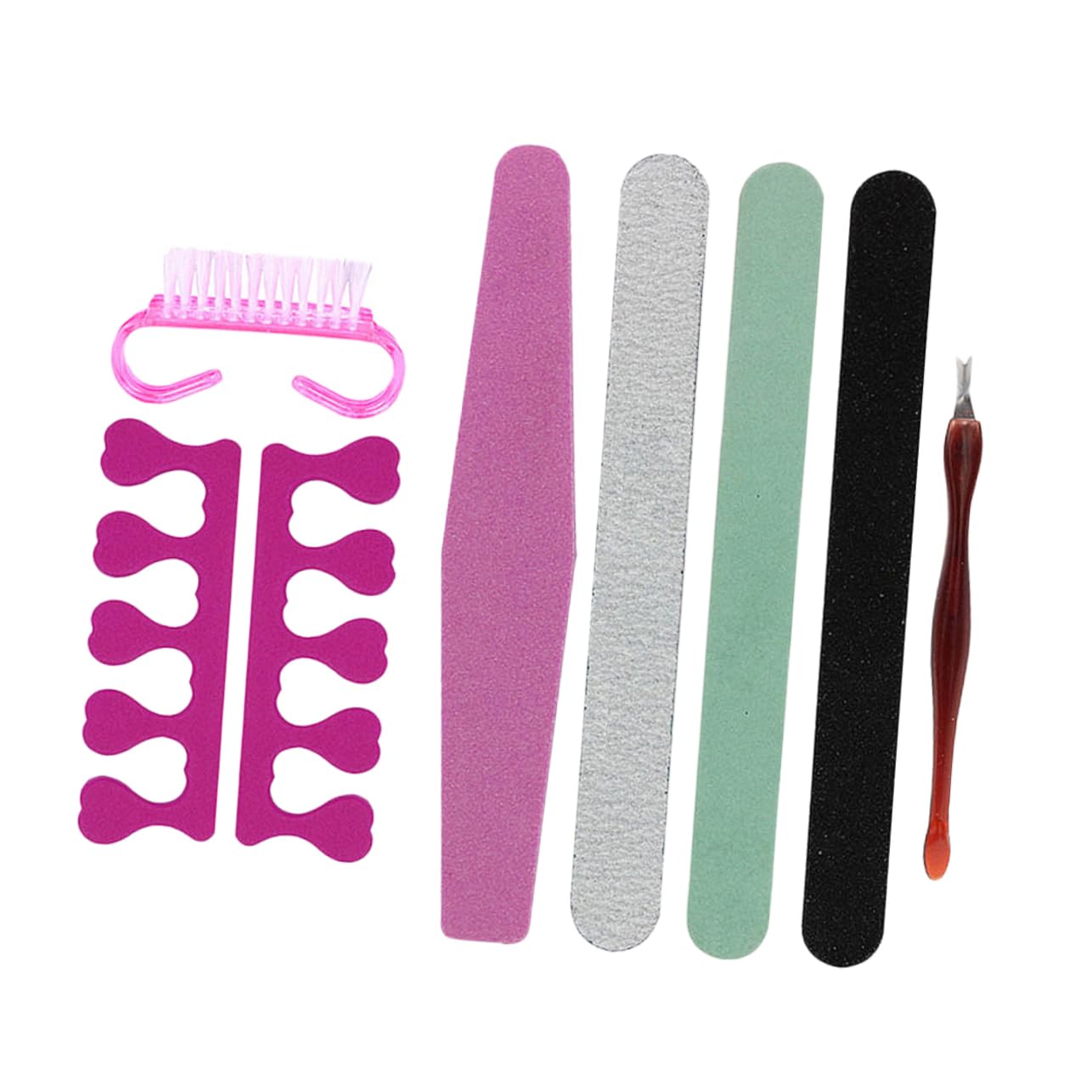 SHERCHPRY 7pcs Portable Nail Art Tools Set Manicure Kit with Nail Files Cuticle Fork Toe Separator Durable Travel Friendly for Home The Go Use Random Color