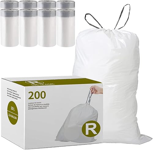Code R Bolsas de basura compatibles con simplehuman Code R - Bolsas de basura con cordón de ajuste personalizado 200 unidades de 2.6 galones 10