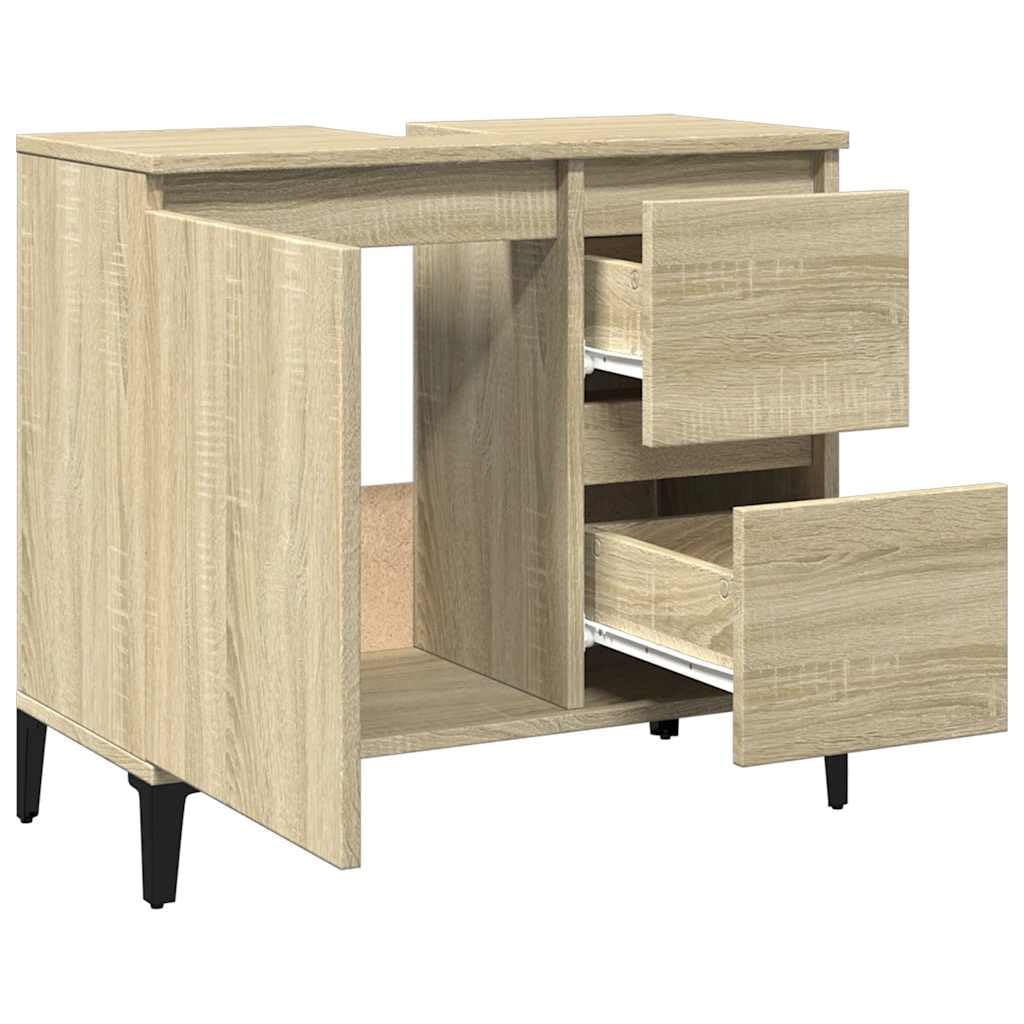 vidaXL Armoire de Salle de Bain, Meuble de Rangement avec Tiroirs et Compartiment, Organisateur de Toilette Maison Intérieur, Chêne Sonoma