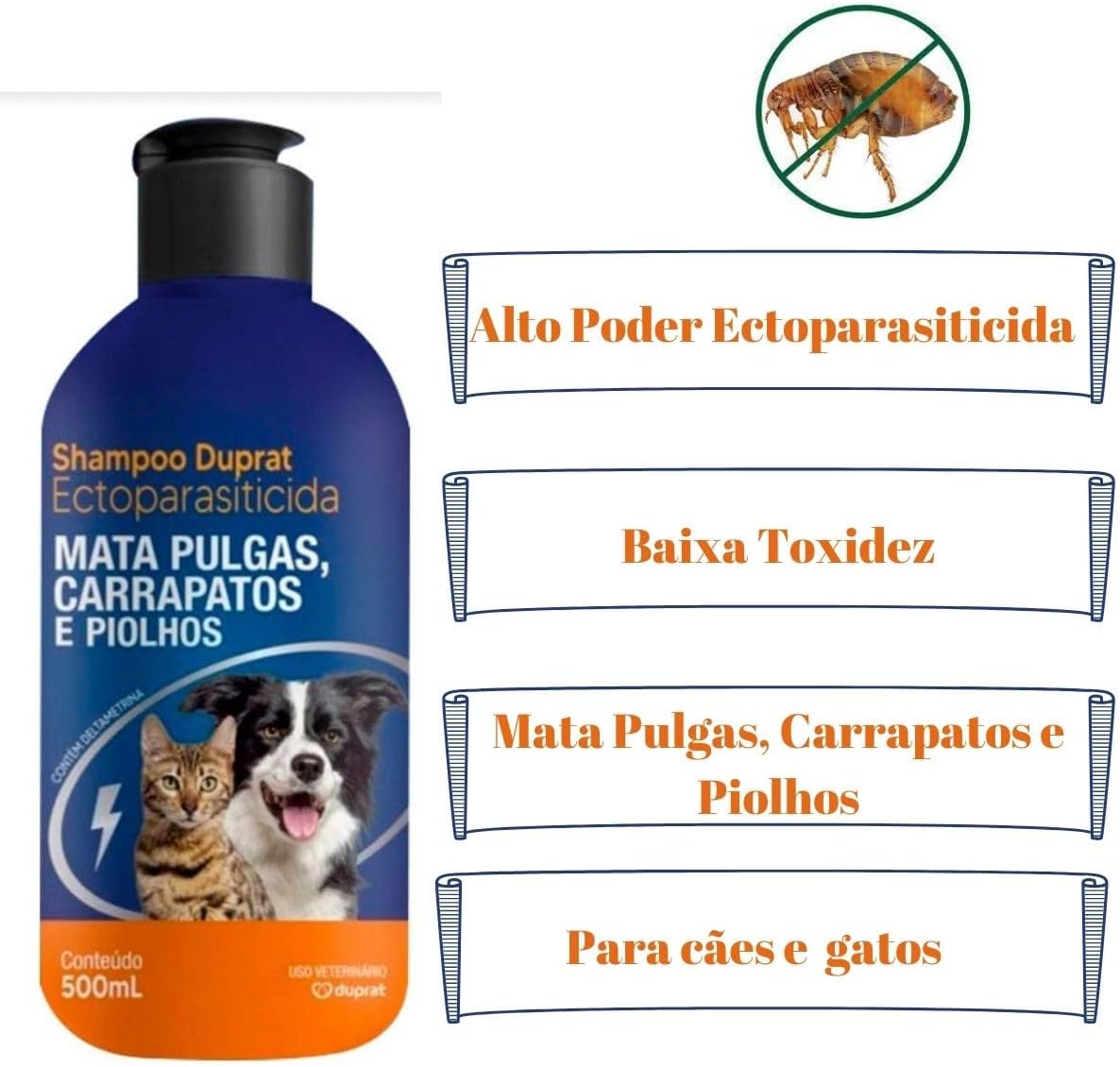 Shampoo Antipulgas Ectoparasiticida Duprat 500ml para Cachorros e Gatos Pulgas Carrapatos Piolhos Shampoo Antipulgas Ectoparasiticida Duprat 500ml para Cachorros e Gatos Pulgas Carrapatos Piolhos