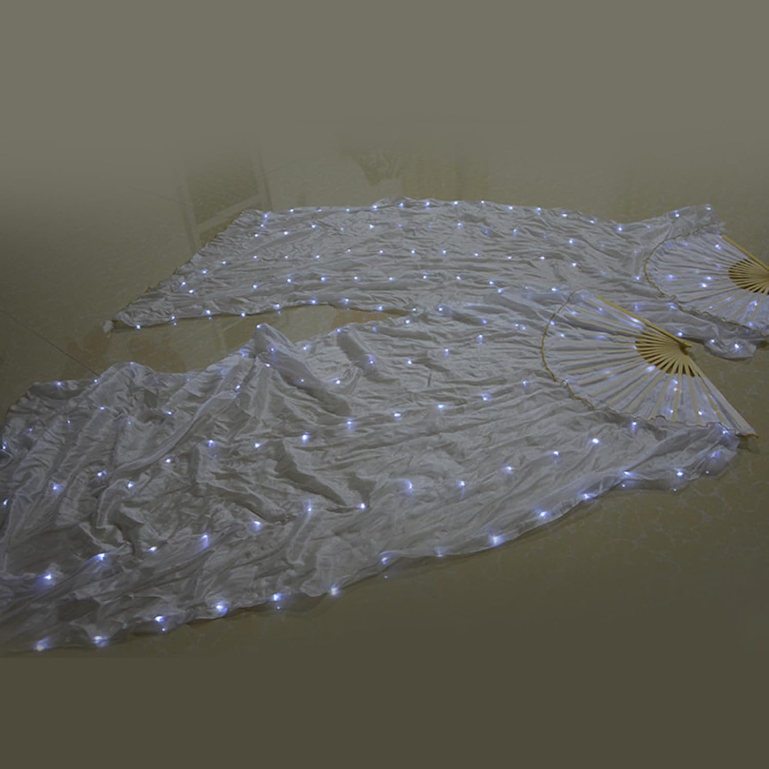 LED Silk Fans Veils for Belly Dance, Rechargeable Light up Dance Fans Pair for Adults Women Girls, Rave Halloween Fairy Angel Wings Costume - Image 6