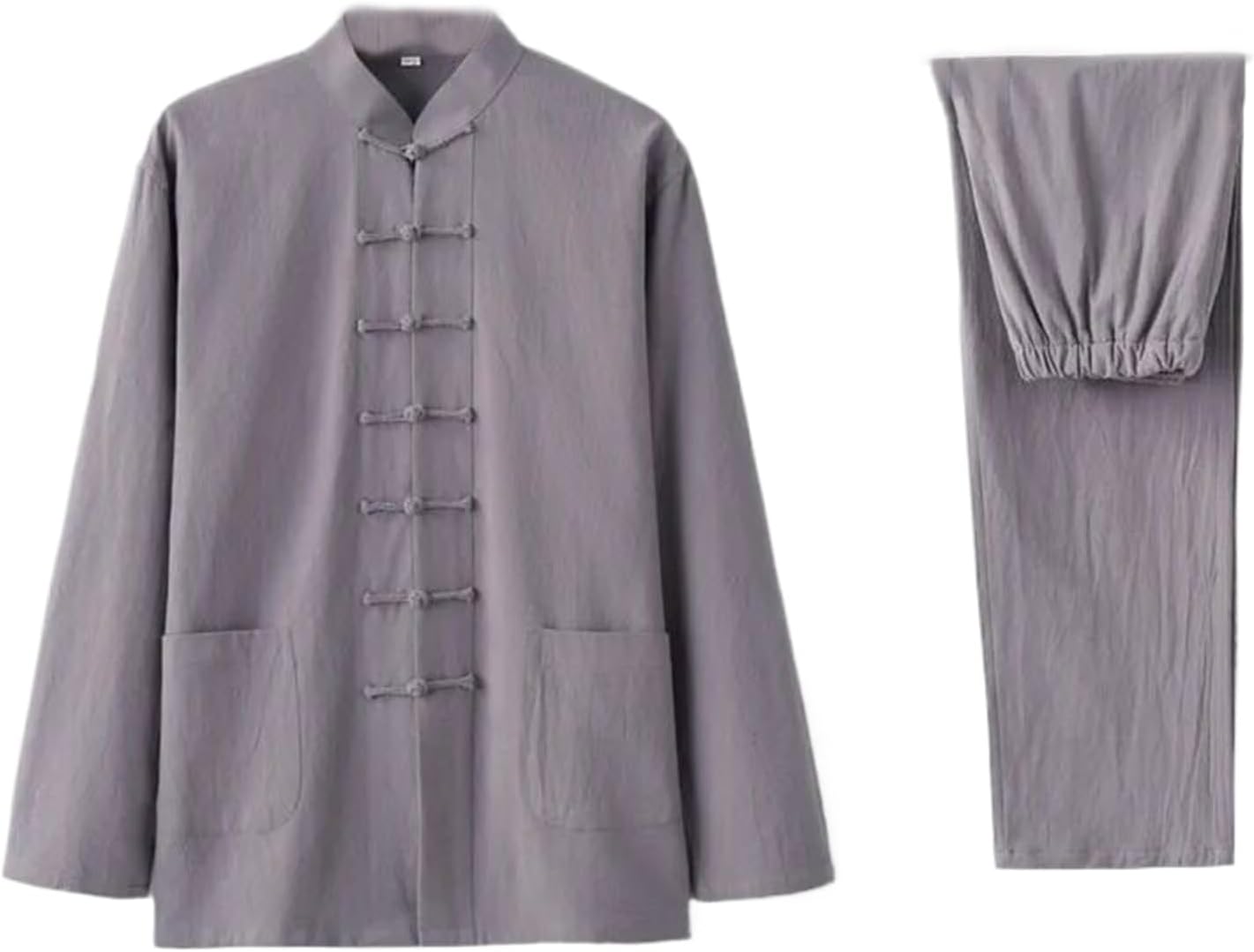 Men's Linen Blend Solid Color Kung Fu Suit Chinese Style Long Sleeve Shirt & Long Pants Sets Tai Chi Clothing