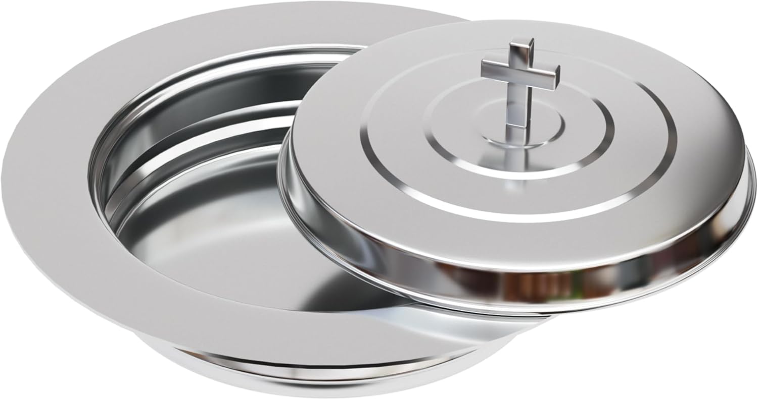 1PC Holy Communion Tray for Churches with Lid, Stainless Steel Communion Bread Tray Plates Polished Church Supplies Ware,Silver