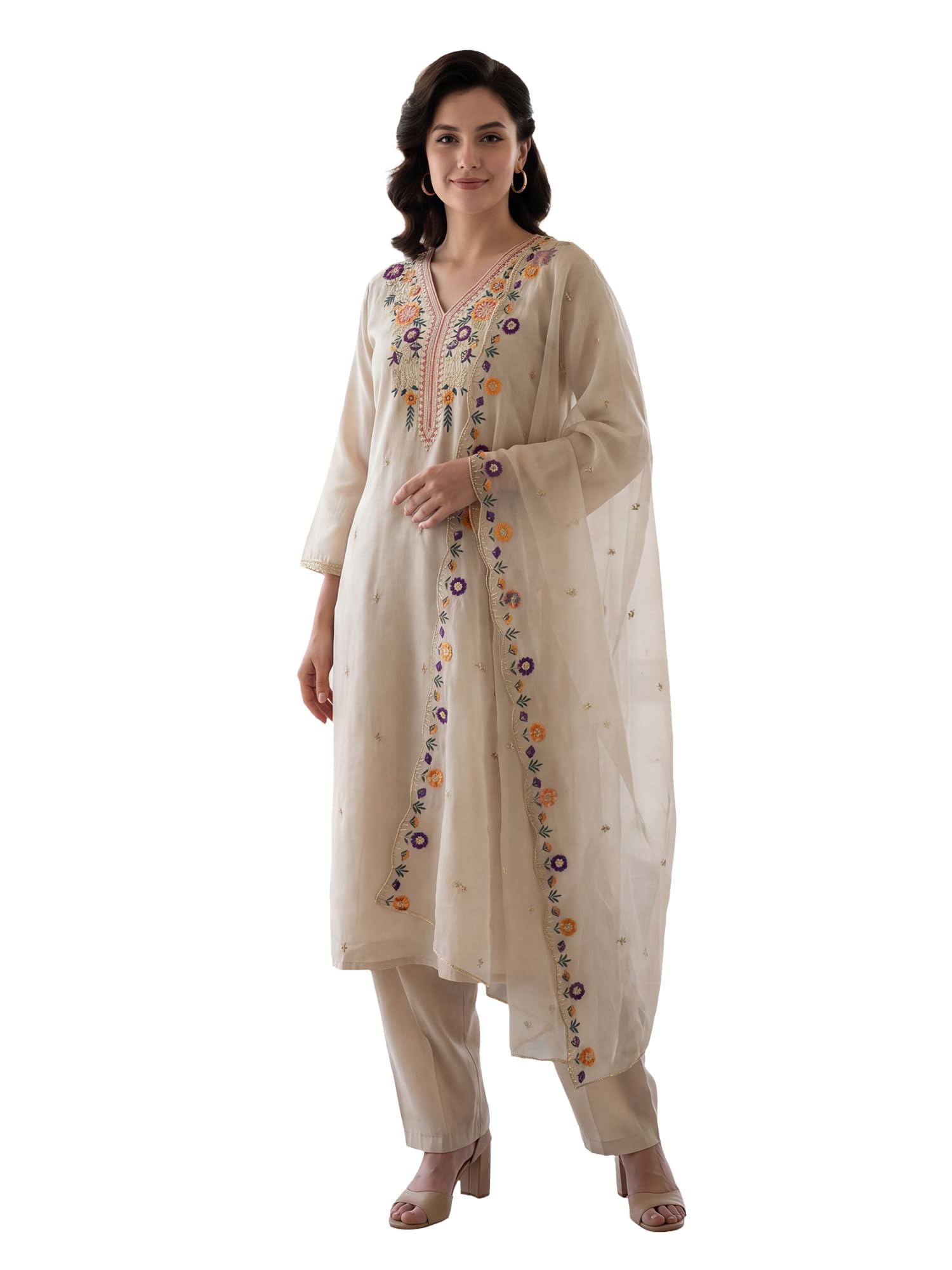 indo era Women's Cotton Blend Solid Straight Kurta Palazzo With Dupatta Set-picture-34