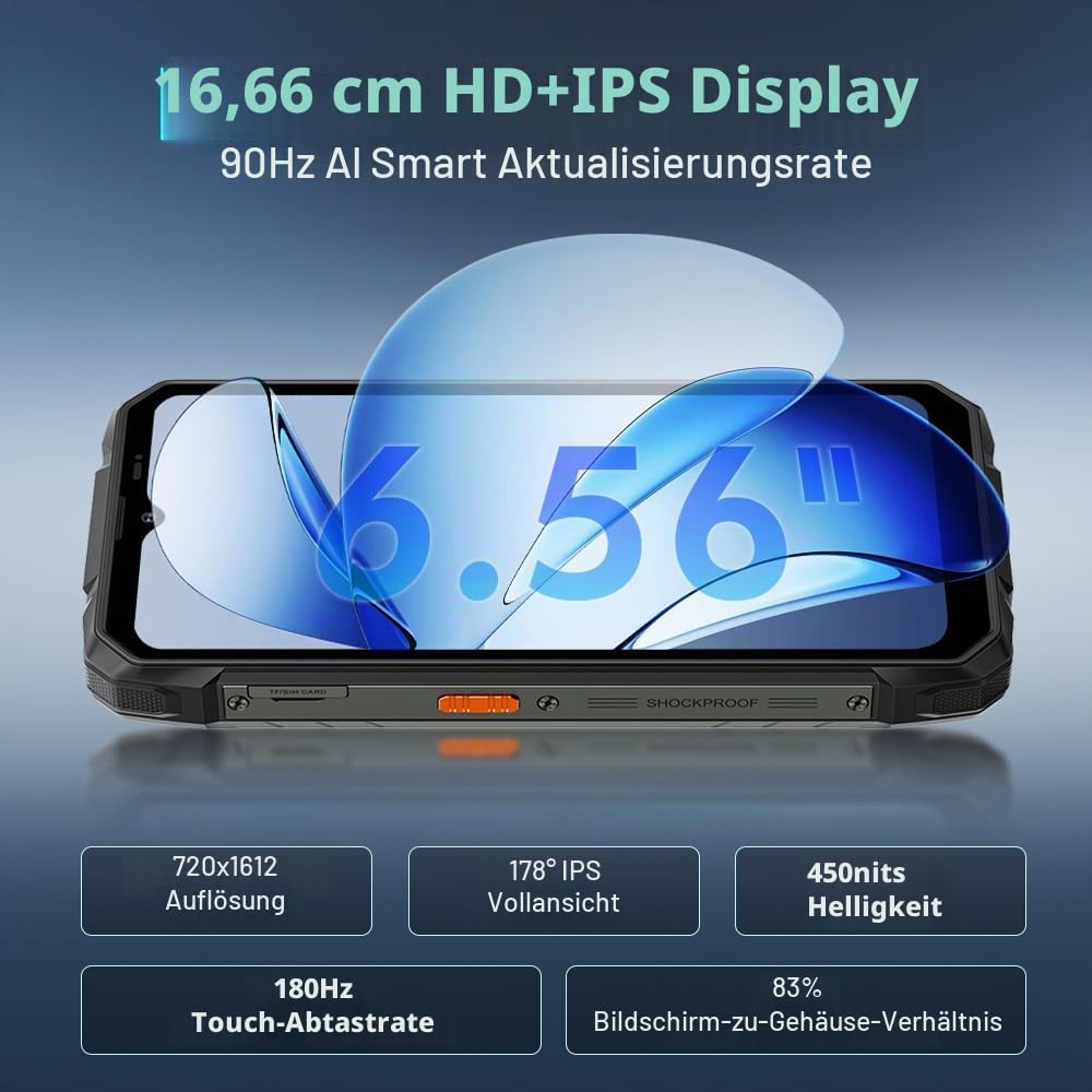 Blackview Rock 1 Android 16 Outdoor Handy ohne Vertrag 4G, 24GB+256GB, 15000mAh Outdoor Smartphone, 6.56" HD+ Dual Pantalla, 20MP+16MP, IP68 Wasserdicht Baustellenhandy, Gemini AI, NFC, OTG, Schwarz