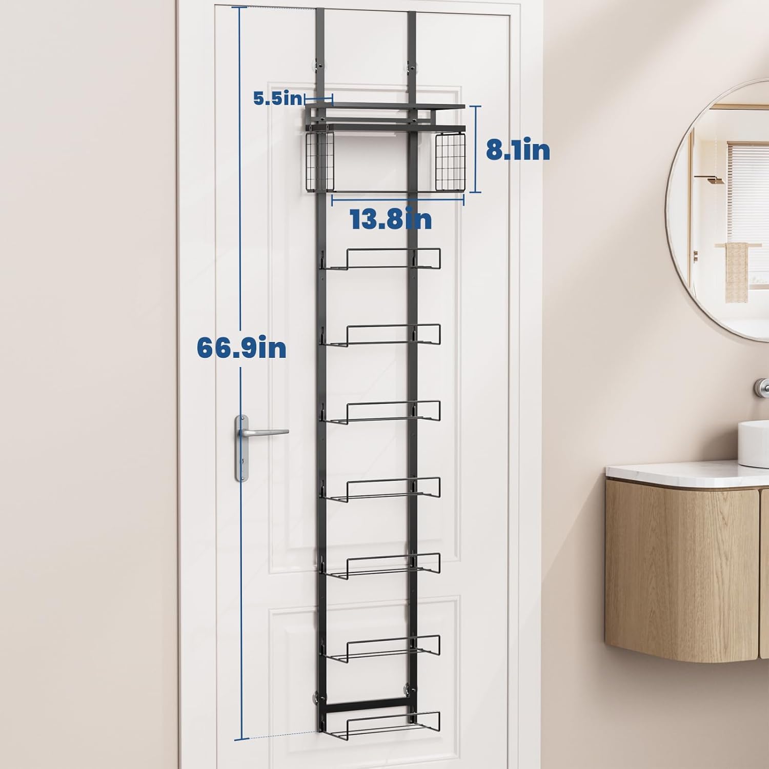 Towel Racks for Bathroom Over The Door Towel Racks Towel Storage Organizer with Metal Shelf Basket for Bathroom Rv Camper (9-Tier Black)