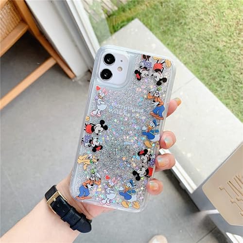 Threesee For Iphone 14 Mickey Minnie Case,Donald Duck Cute Cartoon Mouse Bling Glitter Liquid Quicksand Women Girls Soft Tpu Protective Phone Cover For Iphone 14 6.1 Inch #TOP1
