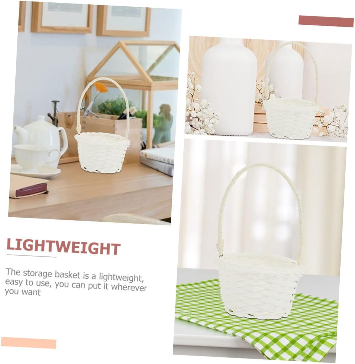 COLLBATH 8pcs White Plastic Rattan Handheld Storage Basket for Desktop image 3