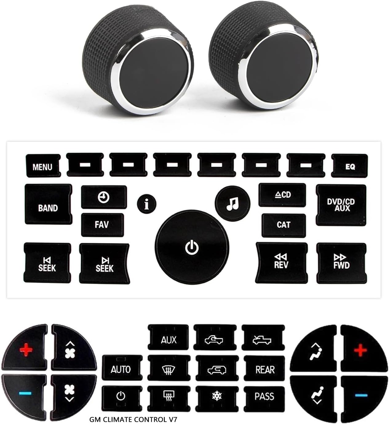 x xotic tech Inner Rear Radio Volume Control Knob Dial Tuner Replacement+Dash AC Radio Adjust Button Repair Kit Decal Sticker Compatible with Chevy Suburban/Silverado/Traverse,GMC Sierra/Yukon