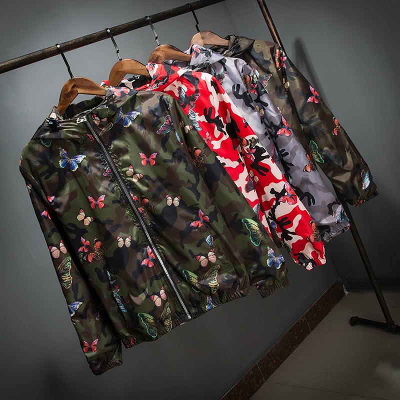 USTZFTBCL Men Women Hooded Jacket Casual Printed Camo Jacket Men Butterfly Camo Varsity Jacket Male Windbreaker Coat3