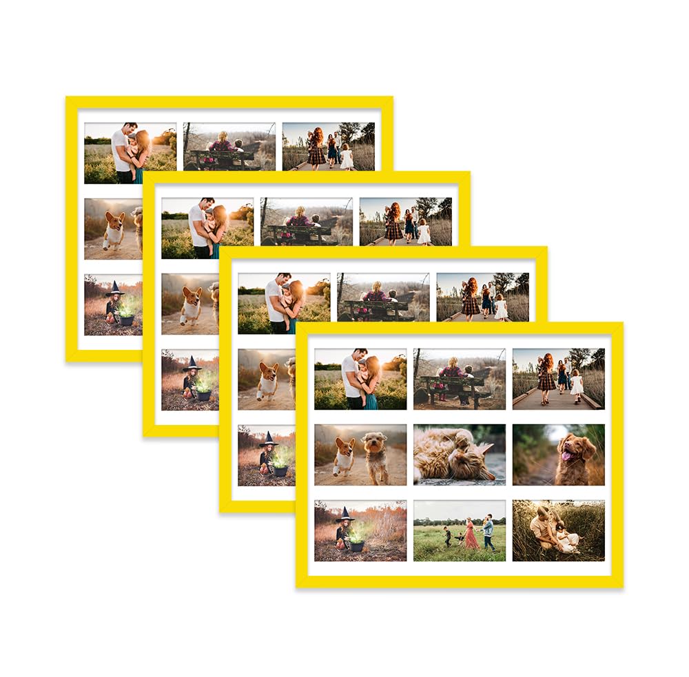 Yellow Multi Photo Frame - Holds 9 x 6x4 Pictures, Family Collage Picture Frame for Wall Display, 20x16 Frame size, Set of 4