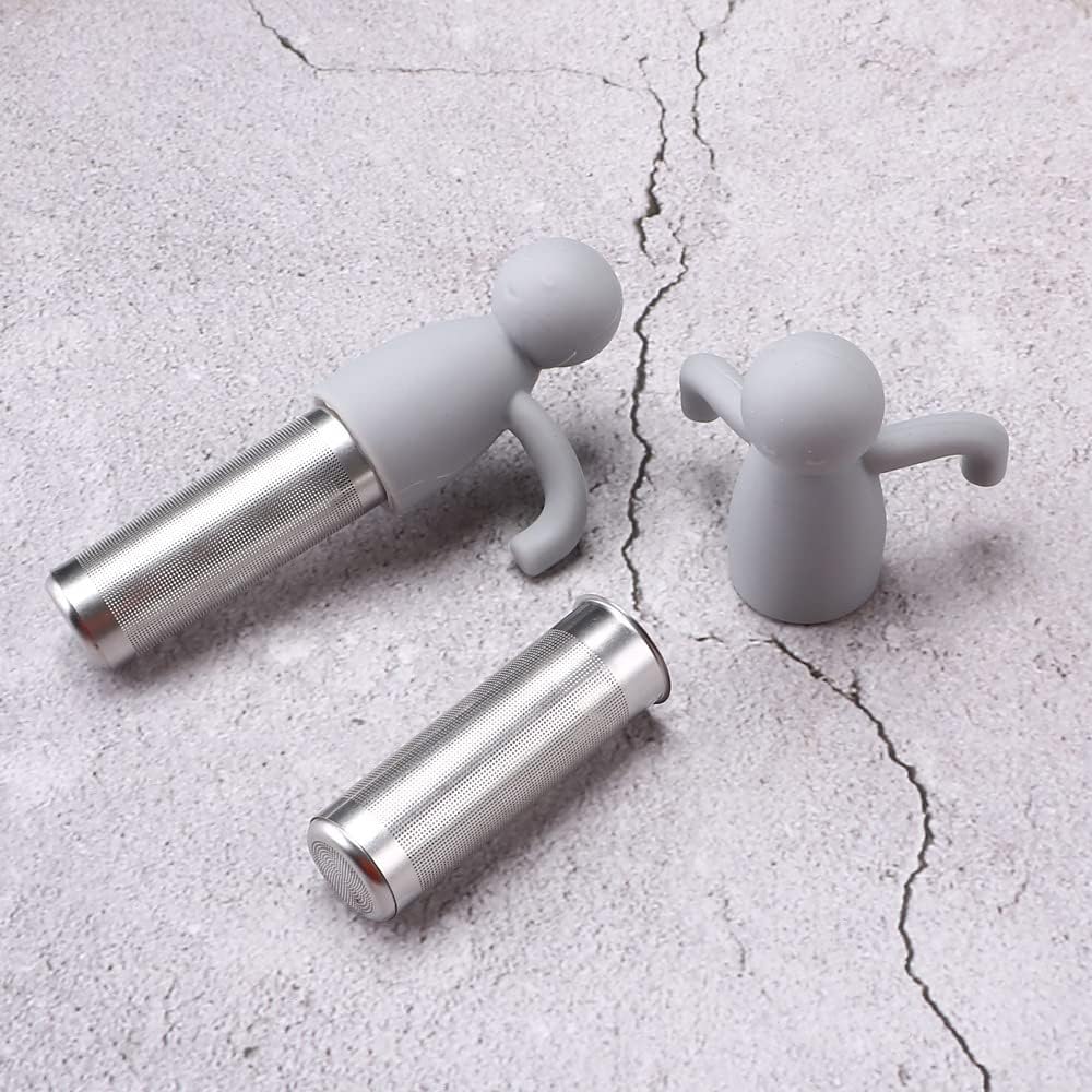 Small tea strainer, loose tea infuser, vertical tea filter, stainless steel tea strainer, suitable for steeping tea cups and teapots, 2-piece set (light gray)