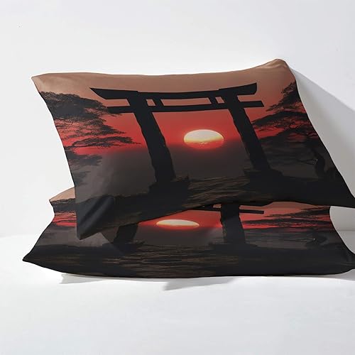 Miniatura 2 de zcwl Funda de edredón japonesa tamaño King  Juego de ropa de cama Japón Torii Gate  3 piezas  Funda de edredón con patrón de microfibra suave con