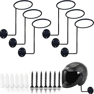 TIHOOD 6PCS Motorcycle Helmet Rack, Metal Helmet Hanger, Wall Mounted Helmet Holder, Ball Rack and Hat Rack, Multifunctional Helmet Rack