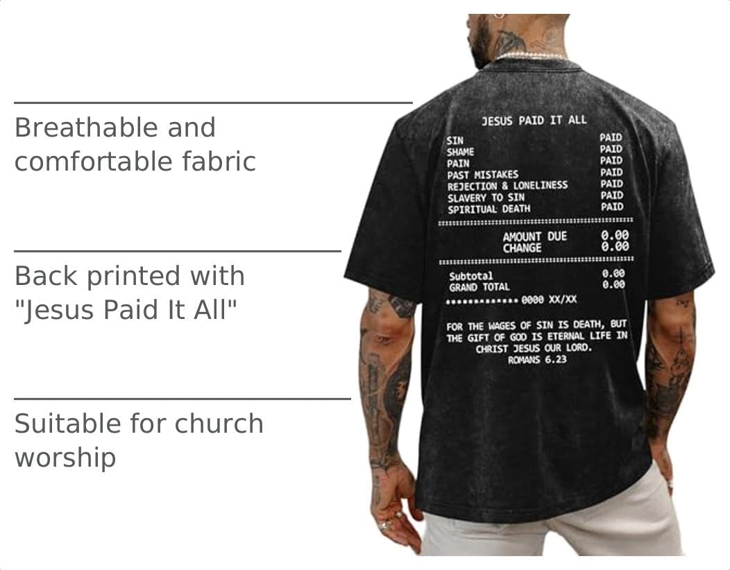 Christian Faith God Shirts for Men Jesus Bible Verse Acid Wash Shirt Oversized Religious Tshirts Vintage Graphic Tees image 4