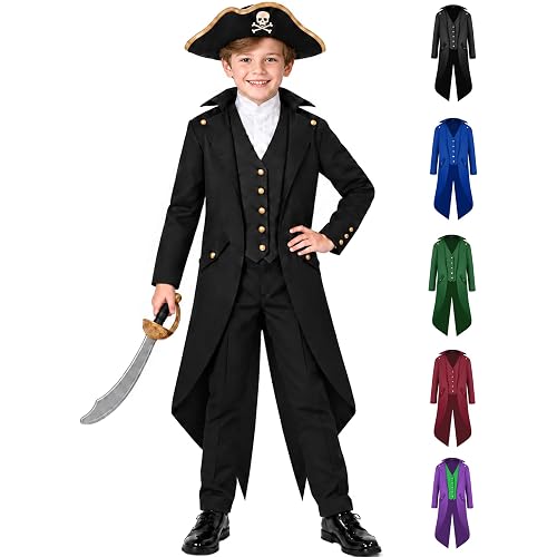 BITSEACOCO Boys Pirate Renaissance Halloween Costumes Kids Tailcoat Jackets